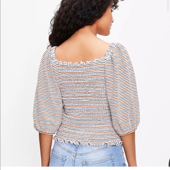 Striped Smocked Drape Sleeve Top L - Picture 3 of 6